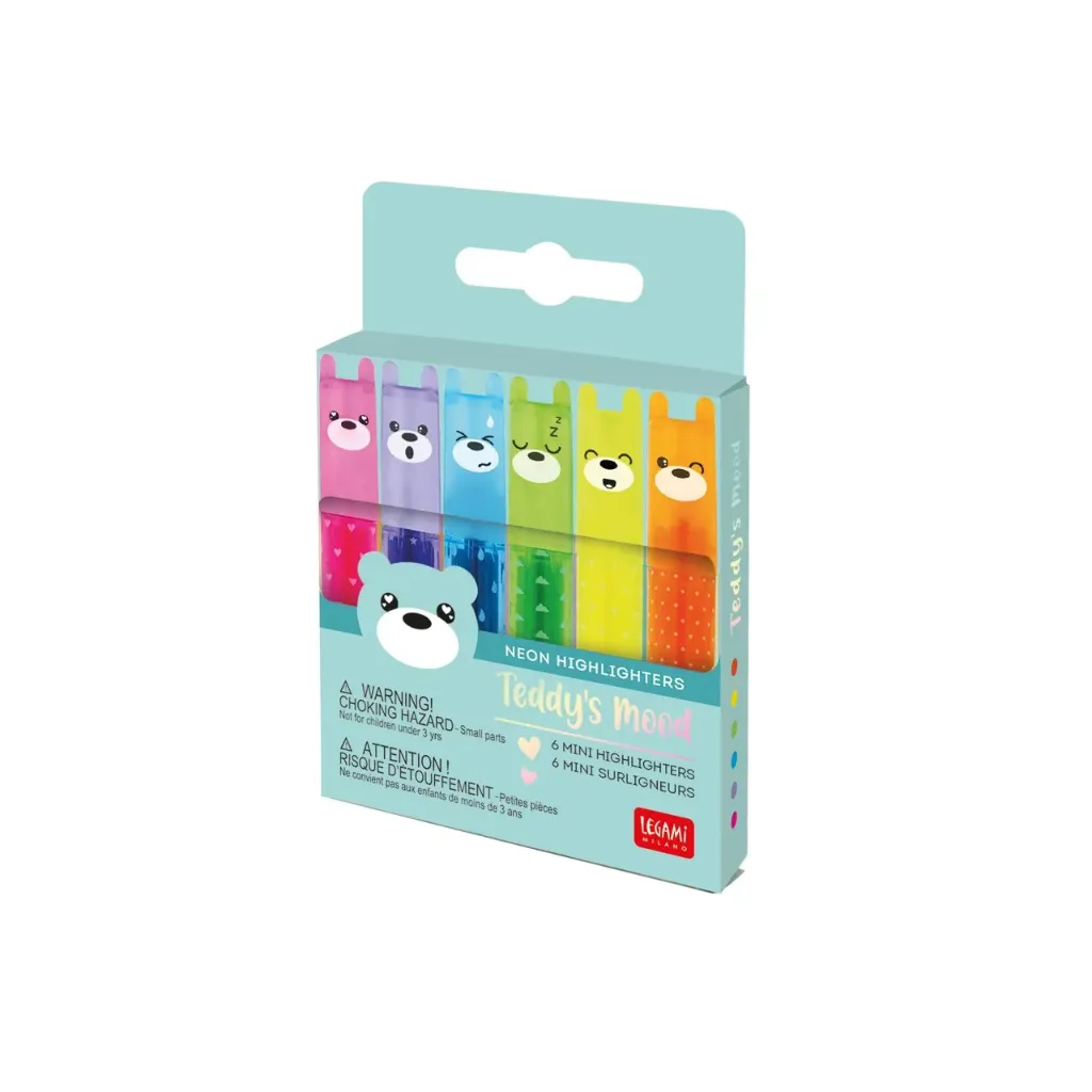 6 mini surligneurs Legami - Teddy's Mood