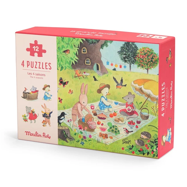 4 mini puzzles Des saisons 12 pcs La Grande Famille Moulin Roty