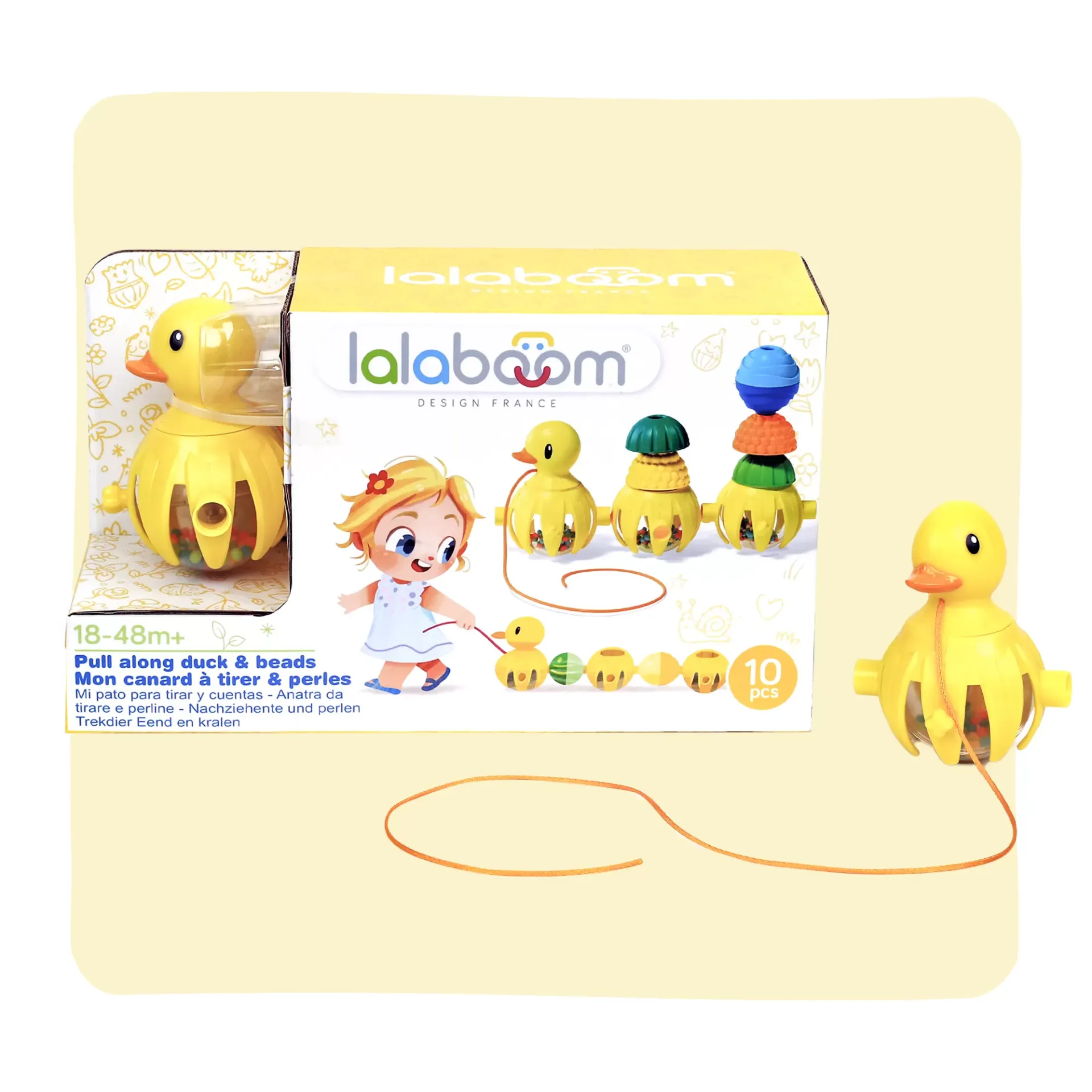 Canard à tirer/pousser et Perles 10 pièces- Jeu d'éveil - Lalaboom